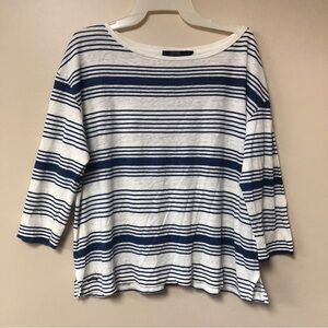 Polo Ralph Lauren Women's Blue White Striped 100% Linen 3/4 Sleeve Boxy Top L